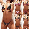 Women's Swimodwear Meihuida 2pcs Women Summer Multicolor Fire Printed V-dion Bra High tali