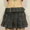 Skirts Dour y Korean Fashion y2k 2000s E girl Women Low Waist A Line Pleated Punk Grunge Jeans Denim Streetwear 230505