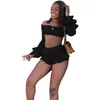 Abiti da lavoro 2023 Summer Cute Off-the-Shoulder Tube Top Manicotto a sbuffo in legno Vita sexy Hollow-out Gonna corta Set in due pezzi