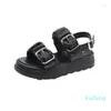 Sandalen Gothic Punk 2023 Women Chunky Platform Wedges Black Leather Shoes Casual Summer Beach