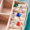 Cluster Rings Cellacity 925 Sterling Silver Ring for Charm Lady With Blue Red Sugar Gemstone Female Dating Party Fine Jewerly Gift