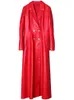 Damesjassen Lautaro herfst lange rok rood zwart kunstleer trenchcoat voor dames dubbele rij knopen elegante luxe mode 4xl 5xl 6xl 7xl 230505