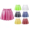 Kjolar mode glansiga glänsande paljetter flickor blossade veckade a-line mini skater skort barn elastisk midjeband scooter miniskirt dancewear 230505