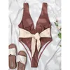 Damskie stroje kąpielowe Seksowne głębokie głębokie v jednoczęściowe stroje kąpielowe Kobiet Kosze High Cut Bathing Bandage Bandage Push Up Bodysuit Monokiniwomen's