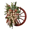 장식용 꽃 1pc 크리스마스 빨간 마차 휠 화환 정문 정문 재사용 가능한 빈티지 Xmas Garland 인공 꽃 재미있는 야외 실내 나무
