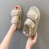 Sandaler Kvinna Sandal All-Match 2023 Summer Med Comfort Shoes For Women Soft Girls Medium Beige Fashion Sports Casual Basic Fabric