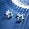 Stud Cupings Cocom Moda Mavi Yıldız Yuvarlak Avusturya Kristalleri Kadınlar 2023 Trend Brincos Feminino Noel Hediyesi