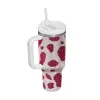 Colorful Diamond Cow Water Bottle Insulated Cup Bling Rhinestone Stainless Steel 40oz handle Tumbler with lid and straw Wholesale