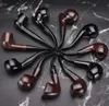 Solid black Wood Ebony Hand Tobacco Cigarette Smoking Pipe 9mm Filter Wooden Flower Patterns Tool Accessories 5 Styles