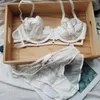Bras Sets Ultra- Thin Transparent Mesh Floral Embroidery Bra and Panties Set Underwear with Stones Women Sexy French Unlined Lingerie 230505