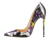 Chaussures habillées Fleur Pourpre En Cuir Verni Pompes À Talons Hauts Sexy Mince Unique Bout Pointu Banquet Femme Floral Stiletto