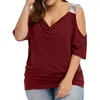 Blouses voor dames plus size mode koude schouder t-shirt shirt v-hals top tee zomer casual dames tops vrouwelijke vrouwen korte mouw pullover