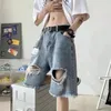 Erkek Şort Vintage Denim Boş Out Jean Kısa Pantolon Gevşek Düz Yarım Kot pantolon Erkekler için 2023 Yaz Plajı Günlük Pantolon Moda Bottom