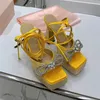 2023 New Thick Sole Donna Super High Heel Scarpa Papillon Crystal Cross Tied Tacco grosso Donna Sandalo Pink Open Toe Runway Sandals