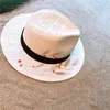 Wide Brim Hats Summer Straw Panama Hat For Women Beach Sun With Hand-Painted Flower Sunbonnet Cap Size 58CM