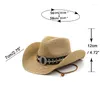 Breda brim hattar tjej strand hatt sommarnit bälte panama cowboy cap lady casual trilby fedora manlig halm uv skydd sombrero