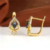 Ohrringe baumeln Luxus weiblich blau weiß Kristall Stein klassische gelbe Goldfarbe Clip einfache Braut Hochzeit für Frauen