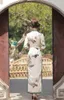 エスニック服チョンサムロングセクション2023年夏中国スヤレトロチャイニーズスタイル女性絵画QIPAOイブニングドレス