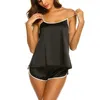 Women's Sleepwear Women's Silk Sexy Satin Pajama Set Black V-Neck Pyjamas Sleeveless Cute Cami Top And Shorts Pajamas