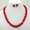 Halsbandörhängen Set Professionella kvinnliga smycken 10mm Röda havet korall örhänge 19 "