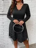 Plusstorlek klänningar rosa elegant klänning för kvinnor 4xl 2023 Autumn Black Curvy Mesh Långärmkläder Prom Evening Party Large Large