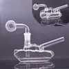 2 estilos Cachimbas Mini quemador de aceite de vidrio grueso Bong Diseño de tanque Dab Rigs Reciclador Ashcatcher Bubbler Pipa de agua para fumar con tubos de quemador de aceite de vástago inferior de 14 mm