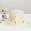 Berets Summer Outdoor Beach Sunscreen Cap Travel Sun Hat Big Brim Foldable Bow Straw Breathable Fashion Bucket CapBerets