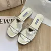 2023 Summer Womens Slide Sandals Designer Gold Label Leather Transparent Flat Bottom Slippers