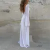 Casual Dresses 2023 Summer Beach White Mesh Långärmad klänning Party In For Women V Neck Sexig Se genom Robe Backless Cover