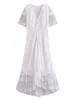 Casual Dresses White Maxi Dress Women Summer Bohemian Long Beach sundress damer Hollow Out Short Sleeve V-Neck Holiday Dress Robe Longue 230505