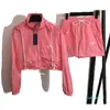 2023-Womens tracksuits 2 piece Women TracksuitsSuit Chest Letter Long sleeved Ssleeved zipper Hoodie Women two piece set Fashion pink loungewear