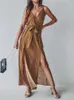 Casual Kleider Fitshinling 2023 Sommer Wrap Langes Kleid Frauen Urlaub Bohemian Slim Sexy Split Boho Maxi Weibliche Ärmellos Pareo Vestido