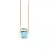Kedjor Fashion Square Blue and White Stone Stuck Style Long Necklace Pendants for Women