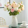 Dekorativa blommor 30 cm Rose Pink Faux Peony Artificial Bouquet 5 Big Head och 4 Bud Fake For Home Wedding Decoration Inomhus