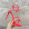 Rene Caovilla Stiletto Sandallar Kristal Serpantin Sargı Ayak Bileği Gerçek İpek Yılan Gece Ayakkabı Tasarımcıları Kadın Yüksek Topuklu