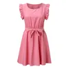 Casual Dresses Dress For Women Sexy Round Neck Short Sleeve Solid Lace-up Casual Dress Sexy Party Club Dress For Female Women New Clothes 230505