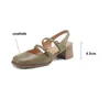 Sandaler 2023 Summer Cow Leather Women Square Toe Shoes Chunky Heel Cover för Handmade
