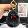 Söt riktig äkta Mink Fur Keychain pälsboll Pompom Bag Charm Purse Car Phone Pendant Kids Toys