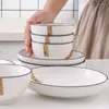 Tablice Hoonra Black Line Pionowy wzór ceramiczny Strewa Stołowa Duża zupa miska dom Ramen vajilla cuencos frutero vaisselle kuchnia