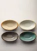 Plates Handmade Ceramic Japan Retro Simple Style 6.5 Inch Round Oval Thick Container Pottery Creative Steak Dishes