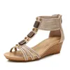 Sandálias 2023 Bohemia Wedge for Women Fyfy Walk Casual Summer Roman Roman High Sapatos de praia respiráveis