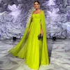 Vestidos de festa Sharon disse que a noite amarela de limão árabe saudita com mangas de capa elegantes vestidos formais de casamento SF076 230505