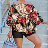 Plus Size Womens Clothing Tracksuits Designer Print Suit Sexy Off Shoulder Puff Sleeve Top Shorts Outfits Two Piece Matching Set