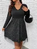 Plusstorlek klänningar rosa elegant klänning för kvinnor 4xl 2023 Autumn Black Curvy Mesh Långärmkläder Prom Evening Party Large Large