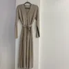 Casual jurken vintage Koreaanse geplooide jurk lange mouw slanke vrouw trui jurken gebreide elegante midi party vrouw lange jurk 230505