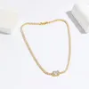 Cadeias 18k Real Gold Bated Iced Out Colar Tennis Colar para mulheres Concre