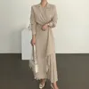 Повседневные платья для женщин 2023 Плиссированные формальные элегантные рубашки длинное платье офис леди мусульманский винтажный сплошной костюм вечер Веспидо