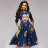 Casual Kleider Frühling HerbstBüro Dame Knielangen Elegante Vintage Langarm Party Kleider Frauen Kleid Mit Blumendruck 230505