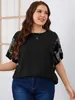 T-shirt grande taille pour femmes Tops d'été pour femmes Solid Print Tunique Blouse O Neck Short Sleeve Ladies Fashion Loose T Shirt XL Vêtements 230504