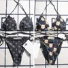 Mode bikini designer kvinnor sexiga baddräkter lyx varumärke backless sling badkläder textil bokstav tryckt glitter baddräkt